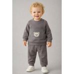 Dinamik çocuk Erkek Bebek/çocuk Ayıcık Nakışlı Ribanalı 2'li Takım Sweatshirt ve Eşofman Altı 3-6-9-12AYLIK - Gri - 3 - 6 Ay