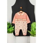 Dinamik çocuk Fırfırlı Fiyonklu Bebe Yaka Patikli Tulum 0-12AY Alttan Çıt Çıtlı - Somon - 3 - 6 Ay