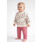 Dinamik çocuk Kız Bebek Büyük Çiçek Desenli 2’li Takım Sweatshirt ve Fitilli Tayt- 3-6-9-12AY - 3 - 6 Ay - Şeker Pembe