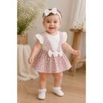 Dinamik çocuk Kız Bebek Çiçek Desenli Bandanalı 3lü Takım Kısa Kollu Alttan Çıtçıtlı Body+Ribanalı Salopet Elbise 0-3-6-9-12AYLIK - 6 - 9 Ay