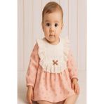 Dinamik çocuk Kız Bebek Dantel Yaka Detaylı Vintage Çiçek Desenli Elbise Mevsimlik Şık Model 3-6-9-12-18-24AY - 6 - 9 Ay - Somon