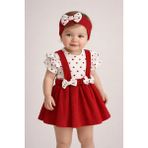 Dinamik çocuk Kız Bebek Kalp Raporlu Bandanalı 3lü Takım Kısa Kollu Alttan Çıtçıtlı Body+Fiyonk Detaylı Ribanalı Salopet Elbise 0-3-6-9-12AYLIK - 3 - 6 Ay - Kırmızı Kalpli