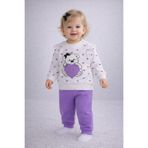 dinamik çocuk Kız Bebek Kalpli Ayıcık Baskılı 2'li Takım Alt Üst – Uzun Kollu Sweatshirt & Eşofman Altı 3-6-9-12ay