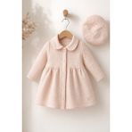 Dinamik çocuk Kız Bebek Kapitone Trenç Elbise & Paris Şapka 2'li Takım – 6-12-18 Ay, Premium Zigzag Desen, Mevsimlik - 6 Ay - Pudra