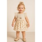 Dinamik çocuk Kız Bebek Vintage Zarif Dantel Yaka Detaylı Çiçek Desenli Elbise Yazlık Şık Model 3-6-9-12-18-24AY - 6 - 9 Ay - Kahverengi