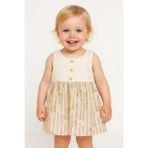 Dinamik çocuk Kız Bebek/çocuk Kolsuz Yazlık Müslin Elbise Altı Kabartma Işlemeli Düğmeli Vintage 3-6-9-12-18-24AY - 6 - 9 Ay - Sütlü Kahve
