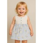 Dinamik çocuk Kız Bebek/çocuk Kolsuz Yazlık Müslin Elbise Altı Kabartma Işlemeli Düğmeli Vintage 3-6-9-12-18-24AY - 9 - 12 Ay - Mavi