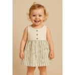 Dinamik çocuk Kız Bebek/çocuk Kolsuz Yazlık Müslin Elbise Altı Kabartma Işlemeli Düğmeli Vintage 3-6-9-12-18-24AY - 9 - 12 Ay - Yeşil