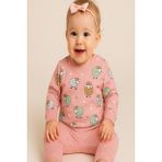 Dinamik çocuk Kız Erkek Bebek Sevimli Kuzu Baskılı 2li Alt-Üst Sweat ve Eşofman Takımı 6-9-12-18AY - 9 - 12 Ay - Gül Kurusu