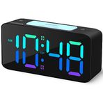 Dinamik RGB Gece Işığı ile Yatak Odaları için Süper Gürültülü Çalar Saat, Ağır Uyuyanlar Yetişkinler, Çift Alarm, Dimmer, USB Şarj Cihazı, Çocuklar, Gençler, Yaşlılar için Led Ekranlı Küçük Soğuk