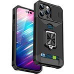 Dinglijia iPhone 14 Pro Max için Tasarlanmış Kılıf Kart Tutuculu Döner Dayanak, Düşme Test Edilmiş Slayt Kamera Kapağı Lens Koruması Dökülen Telefon Kılıfı iPhone 14 Pro Max (6.7) CCYH Siyah