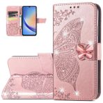 Dinglijia Samsung Galaxy A35 için Cüzdan Kılıfı, Samsung Galaxy A35 için Manyetik Tokalı ve Nakit Kart Yuvalı Kelebek Desenli PU Deri Kılıf, Yapay Elmas Pembe Altın