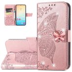 Dinglijia Samsung Galaxy S24 için Cüzdan Kılıf (S24 Plus için uygun değildir), Kelebek Desenli PU Deri Kılıf Manyetik Tokalı ve Nakit Kart Yuvalı Galaxy S24 için Kapak, Yapay Elmas Pembe Altın