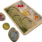 Dino Dünyası, Ahşap Çocuk Puzzle, Yapboz, Renkli Dinozor Yapboz, Ahşap Puzzle, 6 Parça