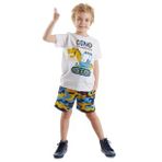 Dino Kazı Erkek Çocuk T-shirt Kamuflaj Şort Takım