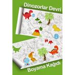 Dinozor Temalı Dev Boyama Kağıdı 2 Metre Sevimli Dinozorlar Aktivite Rulosu - Çocuk Eğitici Rulo