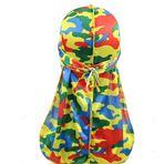 DINPREY Çeşitli Paisley Bandana Doo bez Şapka Headwraps Erkek Kadın İpek Durag Uzun Kuyruklu ve 360 Dalgalar için Geniş Askılı, Çok renkli kamuflaj, 58.7