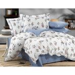 Dionisos Home Tekstil Çiçek Desenli Nevresim Takımı - Çift Kişilik - Mavi Beyaz - %100 Pamuk - Mavi - Beyaz - 200 x 220 cm