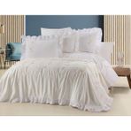 Dionisos Home Tekstil Nakışlı Fırfırlı Gelin Seti - Pamuklu Nevresim Takımı 8 Parça Çift Kişilik - Krem - 200 x 220 cm