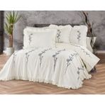 Dionisos Home Tekstil Nakışlı Fırfırlı Gelin Seti - Pamuklu Nevresim Takımı 8 Parça Çift Kişilik - Lacivert - 200 x 220 cm