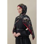 diorel Flora Luxe Vual İpek Şal Siyah Kırmızı