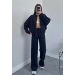 Dip Moda kadın 3 iplik içi pamuklu kışlık eşofman takımı GTS018 - Siyah