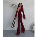Dip Moda kadın bordo dekolteli novel sim maxi tulum DPDF118