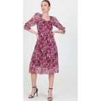Dip Moda kadın bordo kalp yaka yeni sezon desenli şifon elbise RY0030