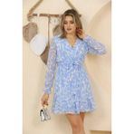 Dip Moda kadın desenli mini şifon elbise RSSN37 - Mavi