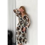 Dip Moda kadın dönük yaka desenli şifon elbise DPK30441
