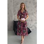 Dip Moda kadın fuşya kruvaze yaka desenli şifon elbise DPQ001