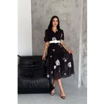 Dip Moda kadın kemerli gömlek yaka desenli şifon elbise DPQ011