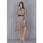 Dip Moda kadın kemerli leopar desenli yeni sezon midi boy şifon elbise APCX04
