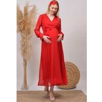 Dip Moda kadın kırmızı baby shower şifon hamile elbise HML003