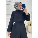 Dip Moda kadın krep kuşaklı gül detaylı salaş tulum NMS003