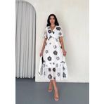 Dip Moda kadın kuşaklı çiçek desenli şifon elbise DPK41181