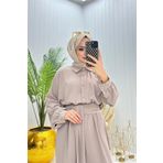 Dip Moda kadın kuşaklı gömlek yaka salaş tesettür tulum NMS010