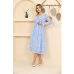 Dip Moda kadın mavi desenli şifon elbise RSSN32