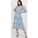 Dip Moda kadın mint gipeli kare yaka desenli şifon elbise DP100361