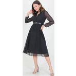 Dip Moda kadın puantiyeli kemerli gömlek yaka şifon elbise RSSN30