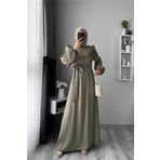 Dip Moda kadın saten taş detaylı tesettür elbise NMS050
