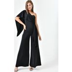 Dip Moda kadın siyah kuşaklı straplez abiye tulum DPS9355