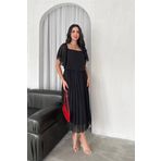 Dip Moda kadın siyah pileli midi boy şifon elbise DPK4102