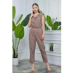 Dip Moda Vizon kadın vatkalı kemer detaylı sıfır kol cepli tulum DP10051