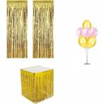 Dipak Gold Renk Fon Kapı Perdesi / Metalize Masa Eteği / 7'li Balon Standlı Set