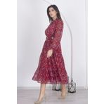 Dipmoda kadın astarlı etnik desenli şifon elbise RSDP002 - Bordo
