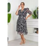 Dipmoda Kadın Büyük Beden Desenli Şifon Elbise Dp8063 - Siyah