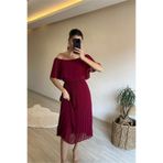 Dipmoda Kadın karmen yaka pileli şifon elbise DPNM006