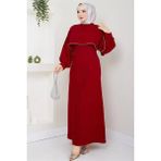 Dipmoda kadın likralı taş detaylı tesettür elbise NMS011 - Bordo - 38