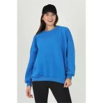 Dipmoda Kadın Mavi Oversize Bisiklet Yaka Şardonlu Sweatshirt Fvr001